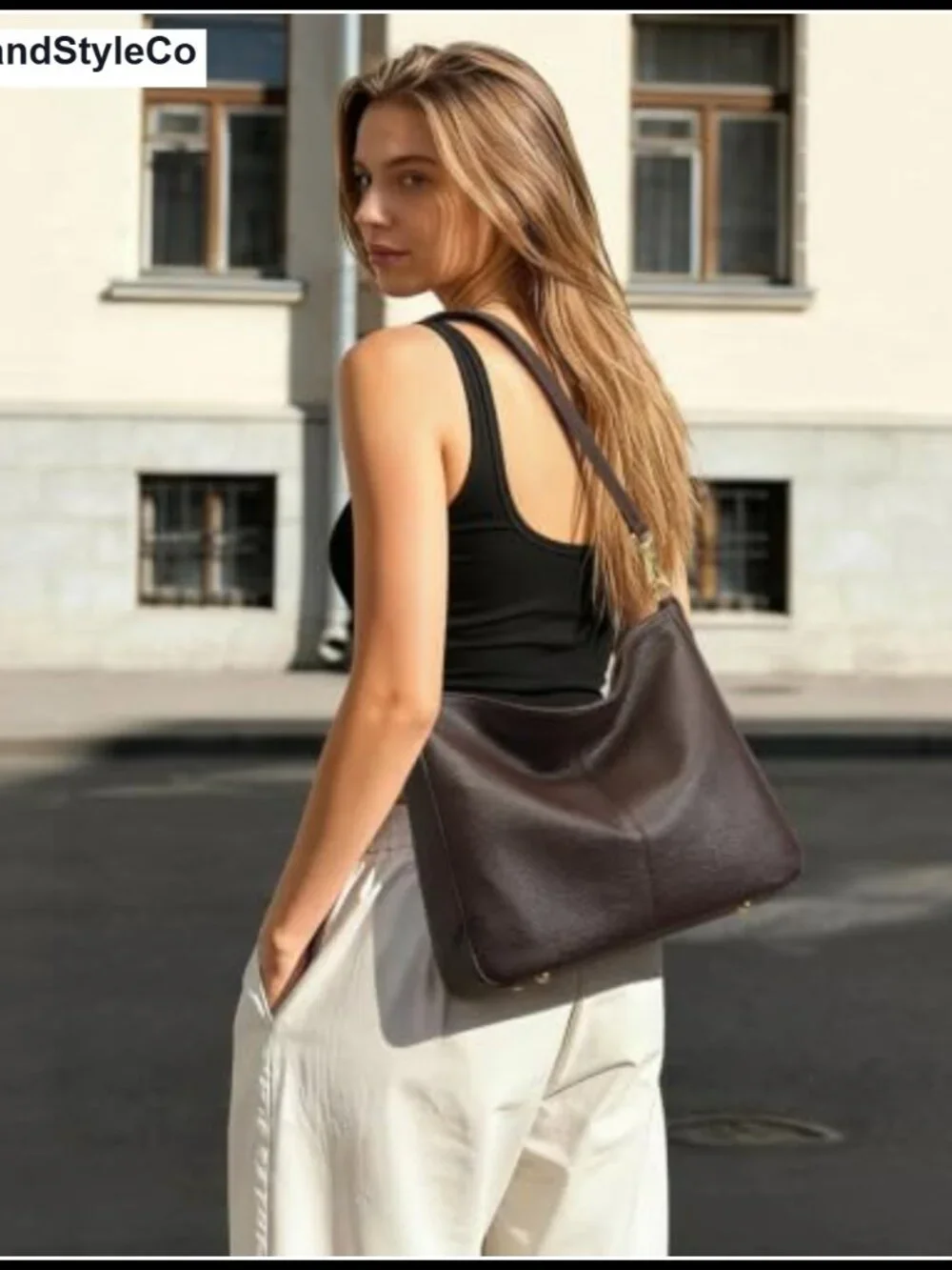 Genuine Leather Crossbody Bag Hobo with 2 Straps Large Capacity